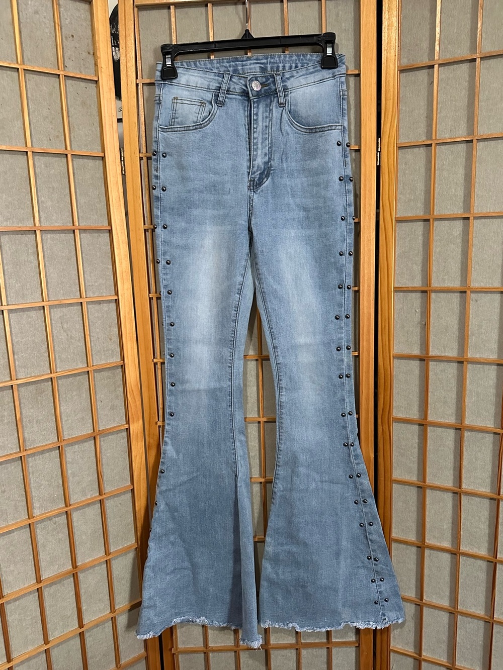 Light Blue Stud-Trim Flared Women's Jeans